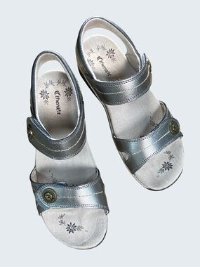 Therafit Pewter Metallic Leather Comfort Sandals Women’s Size 7.5-8 EUR 38